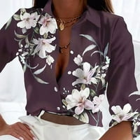 Ženska modna bluza majica s grafičkim apstraktnim printom dugmeta dugih rukava ležerna osnovna obična majica s