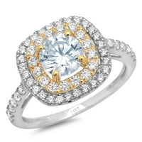 1. dijamant okruglog reza s imitacijom plavog safira u bijelom i žutom zlatu od 14 karata s umetcima prsten od