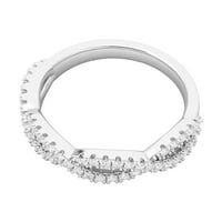 Zaručnički prsten od srebrnog srebra u obliku dijamanta s polukružnim dijamantom koji odgovara ženskom prstenu