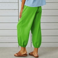 Modne ženske ljetne Ležerne široke jednobojne hlače od pamuka i lana s džepovima u boji mente