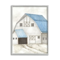 Stupell Indirts White Barn s plavim krovom mekane arhitekture zemlje, 14, dizajn Cindy Shamp