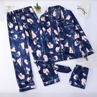 Ženski set pidžama od svilenog satena pidžama s cvjetnim printom pidžama kratke hlače s gumbima plava Veličina