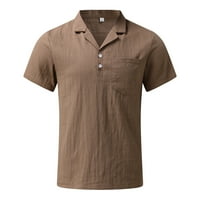 Muška ljetna majica kratkih rukava s džepovima na kopčanje, lanena jednobojna majica, bluza