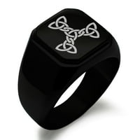 Polirani prsten s pečatom u biciklističkom stilu s četvrtastim ravnim vrhom i ugraviranim keltskim Trikvetrom
