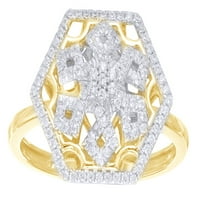 Šesterokutni prsten od snježne pahulje s bijelim prirodnim dijamantom od žutog zlata od 10 karata