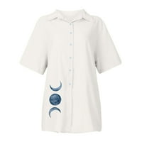 Ženske bluze, ženski ljetni casual labavi gornji dio kratkih rukava s prilagođenim printom, pamučna lanena košulja