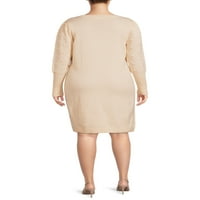 Ženska haljina od džempera veličine plus veličine s pompom i dugim rukavima