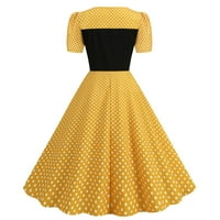 Ženska modna ljetna haljina A kroja srednje duljine s kratkim rukavima S četvrtastim dekolteom u točkicama u žutoj