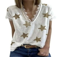 Ženska boemska čipkasta majica s kratkim rukavima, široka majica s izrezom u obliku slova a, Ženska ljetna majica