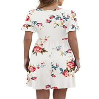 _ / Ženske seksi kratke haljine visokog struka, jednobojna ljetna cvjetna haljina za plažu, Mini haljina s okruglim