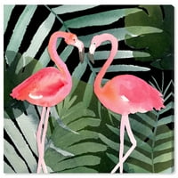 Wynwood Studio životinje zidne umjetničke platnene platnene ptice 'PINEST LOVE BLAND' - ružičasta, zelena