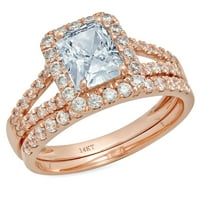 1. Dijamantni smaragdni rez s prirodnim nebeskoplavim topazom od ružičastog zlata 14k s naglascima vjenčani set