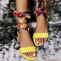 Ženske modne ljetne ravne satenske sandale s printom u boji, antilop sandale Na vezanje, crne sandale, ženske