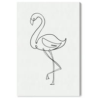 Wynwood Studio platno Flamingo obrisne životinje ptice zidne umjetničke platnene crno crno off-white 20x30