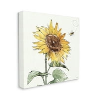 Stupell Industries Veseli suncokret zujanje pčelinjih grafičkih umjetnosti omotana platna za tisak zidne umjetnosti,