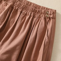 Kratke ženske kratke hlače ispod 5 dolara, pamučne lanene kratke hlače visokog struka s elastičnim pojasom s džepom,