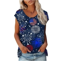 Ecqkame američka majica za zastavu za žene Clearance moda Udobna neovisnost tiskana casual okrugli vrat s kratkim