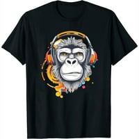 Cool slušalice s majmunom smiješnim igračima moda grafička majica s kratkim rukavima, udobni ljetni vrhovi s jedinstvenim