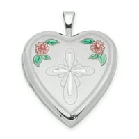 Medaljon od čistog srebra presvučen rodijem, emajliran u obliku cvijeta i križa u obliku srca, s lancem kabela