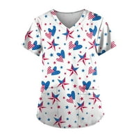Ležerna bluza s kratkim rukavima s grafičkim printom Modni Ženski vrhovi s izrezom u obliku slova U, plava, 2