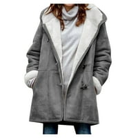 Zimski kaputi za žene, Plus size ženski zimski jednobojni kaput s dugim rukavima i džepom s kopčom od roga, Plus