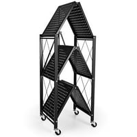 3-Katni teški sklopivi metalni stalak za odlaganje s organizatorom koji se lako kreće, pogodan za garažnu kuhinju,