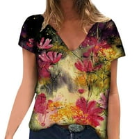Ženski trendov trend Slatka grafička majica s kratkim rukavima V vrat majica vrhovi dame izlaze plus majice jeseni