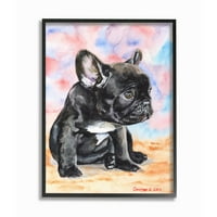 Stupell Industries Francuski bulldog štene pse ljubimce akvarel akvarela za životinje uokvirena je teksturizirana