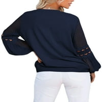 ; / Ženske majice dugih rukava pametna majica široka ležerna majica otvoreni pulover od tunike u tamnoplavoj bluzi