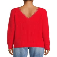 Ženski čipkasti pulover s izrezom u obliku slova M.