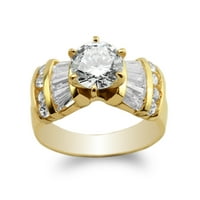 Žensko žuto zlato obloženo okrugli i baguette set cz prstena Veličina 4-10