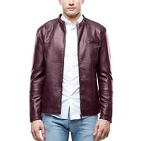 Muška jesen / zima modna ležerna jednobojna kožna jakna s džepom s patentnim zatvaračem, kaput, jakna