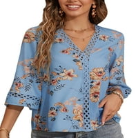Glookwis žene cvjetni print majica labava tunična bluza casual boho tee v vrat bljeskavi rukav šifon majica