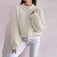 Ženske gaćice Plus Size Okrugli vrat jednobojni topli zimski casual bijeli džemperi veličina