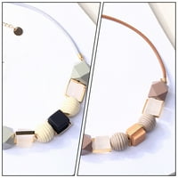 Jednostavna geometrijska ogrlica, ogrlica od drvenih perli, lanac džempera