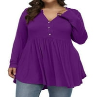 Plus-size ženske henleigh majice na kopčanje, majice s dugim rukavima, nabrane tunike, majica, bluze, majice s