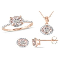 Carat T.G.W. Morganite i Carat T.W. Diamond 10kt ružičasto zlato 3-pc halo prsten, naušnice i privjesak s lancem