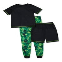 Komar Kids Boys 4- 'T-Rex' kratki rukav, dugačka gaćica s kratkim hlačama, 3-komadića pidžama set