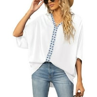 Ženske ljetne šifonske majice kratkih rukava šišmiš s izrezom u obliku slova u, Ležerne jednobojne majice i bluze,