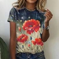Ljetni vrhovi vrhovi kratkih rukava bluze redovne fit majice pulover vrhovi majice vrhovi cvjetni print majice