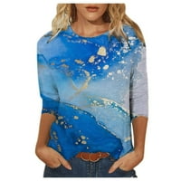 Timegard ženske modne tiskane majice rukave bluze okrugli vrat casual vrhovi, plava, m