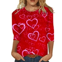 Mlqidk Womens Valentine Day vrhovi ženski rukavi vrhovi Slatka ljubavna srca tiskane majice ležerne lagane lagane