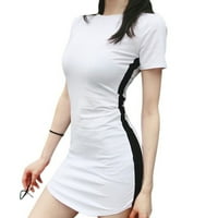 Ženski karoserijski prugasti tiskana mini haljina Crna bijela kratka rukava O-Neck Slim Majice Ljetne haljine