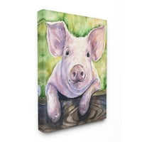 Stupell Industries Pink Pig Animal Zeleni akvarel Slikanje platna zidna umjetnost od George Dyachenko