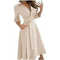 Ljetne ženske haljine na rasprodaji ženske Ležerne široke zavojne haljine kratkih rukava jednobojna haljina s