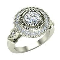 1. Carat Vintage Halo pasijans vjenčani prsten 14K bijelo zlato