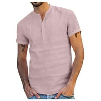 Modno prilagođena Muška pamučna lanena košulja za slobodno vrijeme kratkih rukava gornja bluza - ružičasta