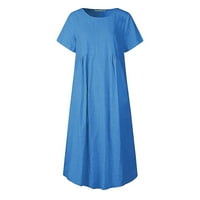Ljetne haljine za žene mini kratkih rukava ležerna jednobojna haljina A kroja s okruglim vratom svijetloplava