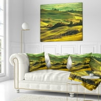 Designart Green Rolling Hills na maglovitom zalasku sunca - Jastuk za bacanje pejzažnog zida - 18x18