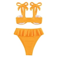 Kupaći kostim za žene Bikini ženski jednobojni podijeljeni Bikini minimalistički remen za remen s mašnom žuti;